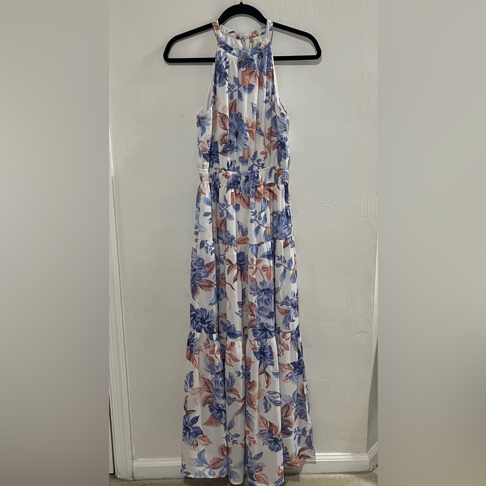 Floral Halter Tiered Maxi Dress Size Small